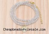 GMN7500 4mm faceted round tiny white jade beaded necklace with letter charm