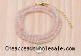 GMN7507 4mm faceted round tiny pink aventurine beaded necklace with letter charm