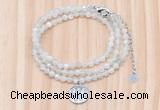 GMN7552 4mm faceted round tiny white moonstone beaded necklace with letter charm