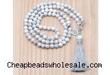 GMN8200 18 - 36 inches 8mm white howlite 54, 108 beads mala necklace with tassel