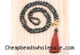 GMN8216 18 - 36 inches 8mm dragon blood jasper 54, 108 beads mala necklace with tassel