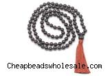 GMN8402 Hand-knotted 8mm, 10mm garnet 27, 54, 108 beads mala necklace with tassel
