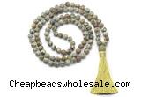 GMN8428 8mm, 10mm matte rhyolite 27, 54, 108 beads mala necklace with tassel