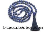 GMN8431 8mm, 10mm matte lapis lazuli 27, 54, 108 beads mala necklace with tassel