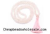 GMN8439 8mm, 10mm matte rose quartz 27, 54, 108 beads mala necklace with tassel