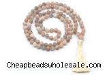 GMN8440 8mm, 10mm matte sunstone 27, 54, 108 beads mala necklace with tassel