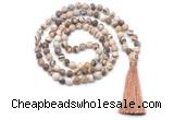 GMN8451 8mm, 10mm matte zebra jasper 27, 54, 108 beads mala necklace with tassel