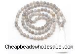 GMN8491 8mm, 10mm grey banded agate 27, 54, 108 beads mala necklace with tassel