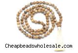 GMN8522 8mm, 10mm picture jasper 27, 54, 108 beads mala necklace with tassel