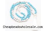 GMN8631 8mm, 10mm white & blue howlite 108 beads mala necklace with tassel