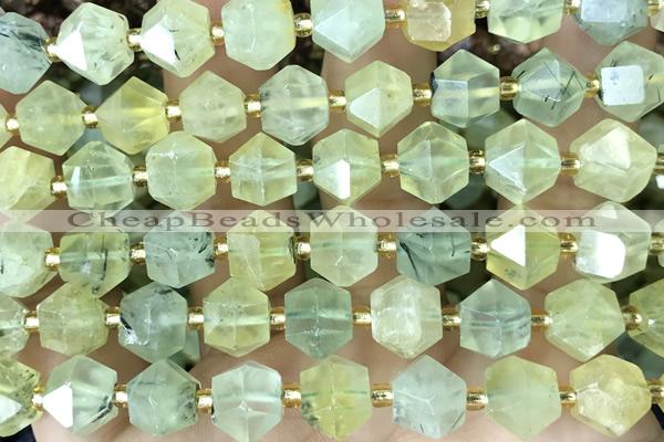 MIXE114 15 inches 10mm faceted green rutilated quartz beads