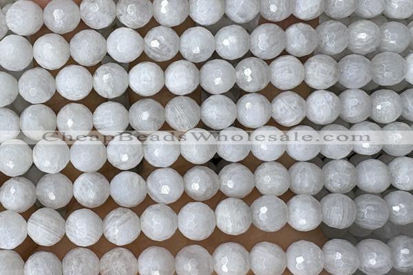 MOON26 15 inches 8mm faceted round natural white moonstone beads