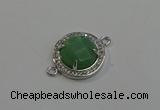 NGC5020 20mm flat round green aventurine with rhinestone connectors
