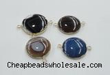 NGC62 30mm - 35mm flat round agate connectors wholesale
