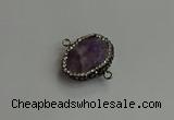 NGC6654 18*25mm faceted freeform amethyst connectors
