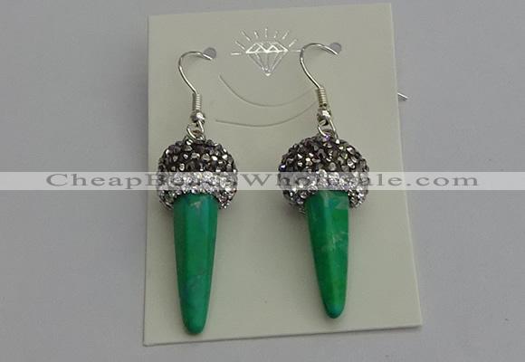 NGE5167 10*30mm faceted cone white howlite turquoise earrings