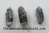 NGP1346 20*55mm - 22*60mm nuggets amethyst pendants with brass setting