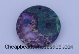 NGP206 6*40mm coin dyed imperial jasper & chrysocolla gemstone pendant