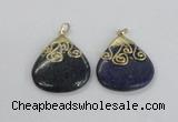 NGP2624 40*45mm flat teardrop lapis lazuli gemstone pendants wholesale