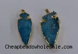 NGP3816 25*45mm - 30*60mm arrowhead dyed white crystal pendants