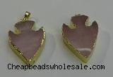 NGP6002 22*30mm - 25*35mm arrowhead rose quartz pendants