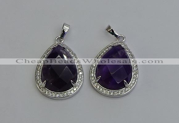 NGP6335 25*30mm teardrop amethyst gemstone pendants wholesale