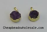 NGP6404 20mm - 22mm coin druzy amethyst pendants wholesale