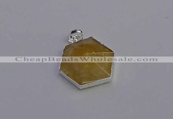 NGP6823 24*25mm hexagon citrine gemstone pendants wholesale