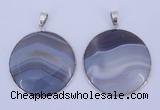NGP936 5PCS 40mm flat round agate gemstone pendants with brass setting
