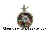 Pend111 28mm copper circle pendant pave zirconia gold plated