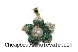 Pend141 27mm copper flower pendant pave zirconia gold plated