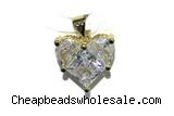 Pend146 15mm copper heart pendant pave zirconia gold plated