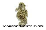 Pend149 12*17mm copper sea horse pendant pave zirconia gold plated