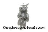 Pend199 20*28mm copper bear pendant pave zirconia silver plated