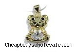 Pend204 14*17mm copper bear pendant pave zirconia gold plated
