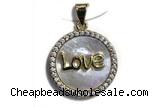 Pend38 19mm copper circle pendant pave shell zirconia gold plated