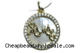 Pend44 18mm copper circle pendant pave shell zirconia gold plated