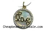 Pend45 18mm copper circle pendant pave shell zirconia gold plated