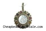 Pend85 30mm copper circle pendant pave shell zirconia gold plated