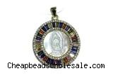 Pend86 27mm copper circle pendant pave shell zirconia gold plated