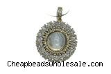 Pend89 30mm copper circle pendant pave shell zirconia gold plated