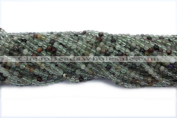 QUAR34 15 inches 4mm round green phantom quartz gemstone beads