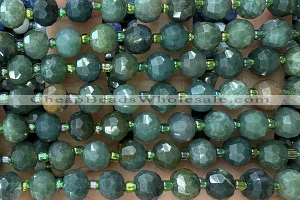 ROND224 15 inches 6*8mm faceted rondelle moss agate gemstone beads