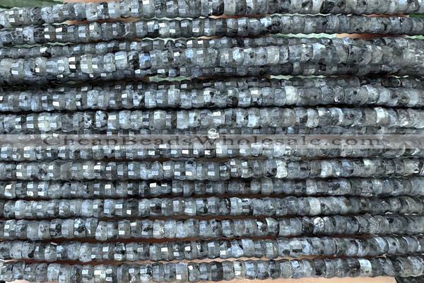 ROND235 15 inches 2.5*4mm faceted heishi black labradorite beads