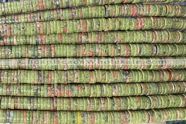 ROND273 15 inches 1.5*6mm heishi unakite gemstone beads