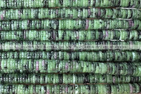 ROND275 15 inches 1.5*6mm heishi ruby zoisite beads