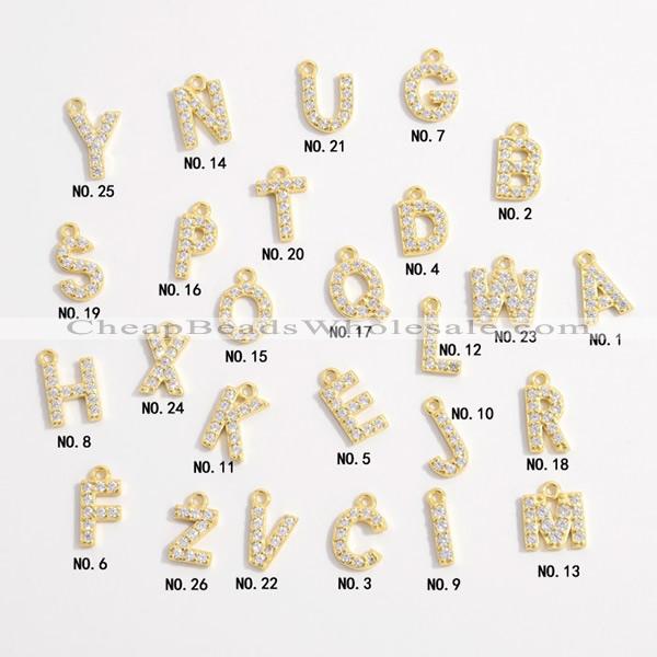 Silv04 2.3*9mm ~ 7*10mm 925 sterling silver letter pendant pave zirconia gold plated