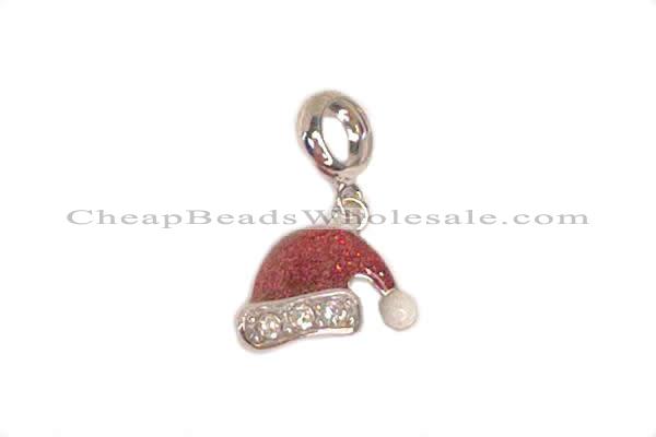 Silv156 11.5*17.5mm 925 Sterling Silver Santa Hat Pendant Enamel Plated