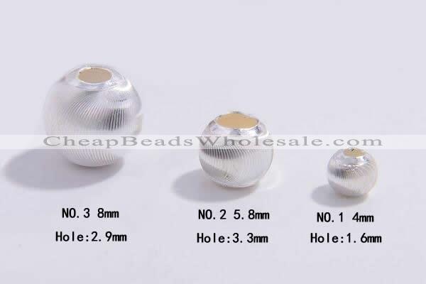 Silv18 4mm, 5.8mm, 8mm Thread Round Beads 925 Sterling Silver Plated