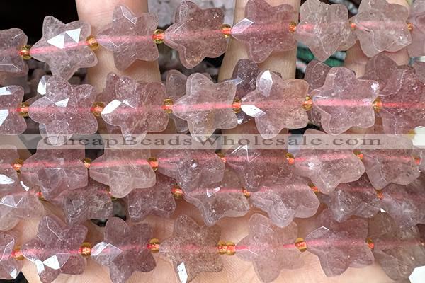 STAR49 15 inches 14mm faceted star strawberry quartz beads